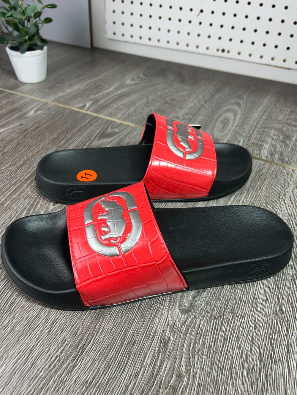 Ecko UNLTD. Red Texture Slide Sandals with Black Footbed
